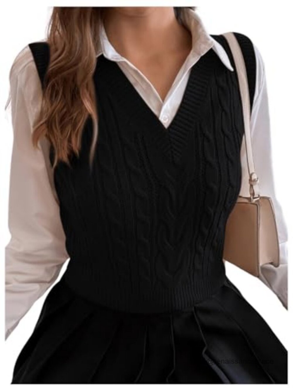 Women's Cable Knit V Neck Sleeveless Crop Sweater Vest
